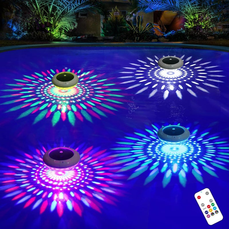 LENONE Floating Pool Lights w/Remote, 6.5 Inch RGB Color Changing Solar Pool Lights That Float with 9 Dynamic Lighting, IP68 Waterproof Hangable Solar Floating Light for Pool Garden Weeding Decor(4) - Image 1